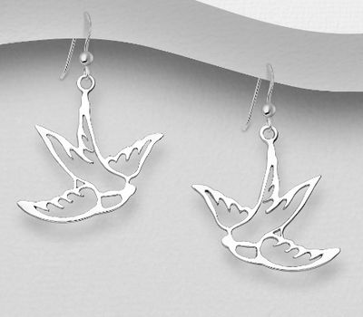 925 Sterling Silver Bird Hook Earrings