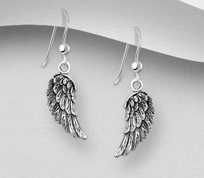 925 Sterling Silver Wings Hook Earrings