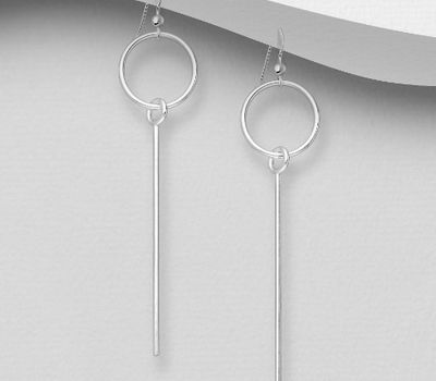 925 Sterling Silver Bar And Circle Hook Earrings