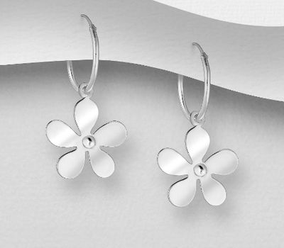 925 Sterling Silver Flower Hoop Earrings