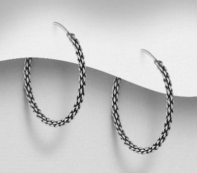 925 Sterling Silver Oxidized Weave Hoop Earrings