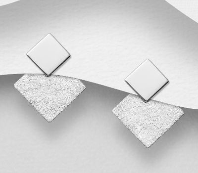 925 Sterling Silver Matt Square Jacket Earrings