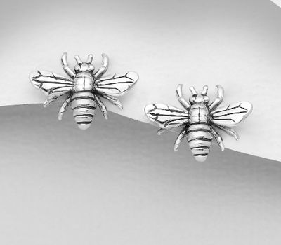 925 Sterling Silver Oxidized Bee Push-Back Earrings