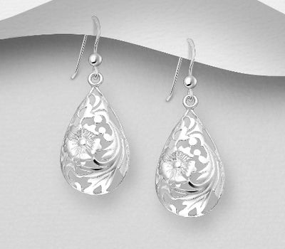 925 Sterling Silver Flower Hook Earrings