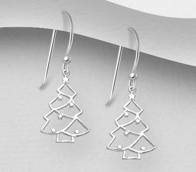 925 Sterling Silver Christmas Tree Hook Earrings