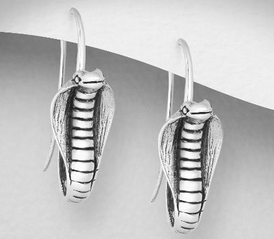 925 Sterling Silver Oxidized Snake Hook Earrings