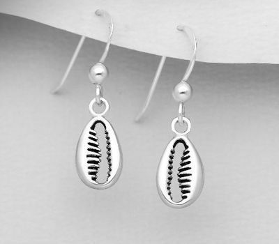 925 Sterling Silver Oxidized Shell Hook Earrings