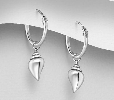 925 Sterling Silver Oxidized Shell Hoop Earrings