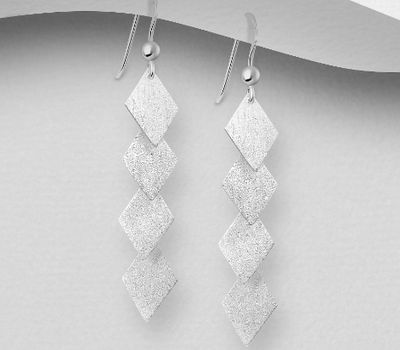 925 Sterling Silver Matt Rhombus Hook Earrings