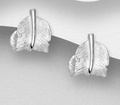 925 Sterling Silver Matt Feather Push-Back Earrings