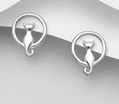 Malın səhifəsinə keç 925 Sterling Silver Circle Cat Push-Back Earrings