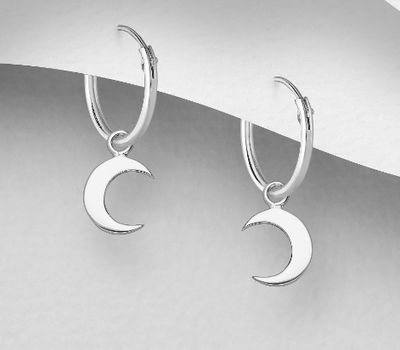 925 Sterling Silver Moon Hoop Earrings