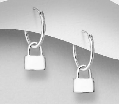 925 Sterling Silver Padlock Hoop Earrings