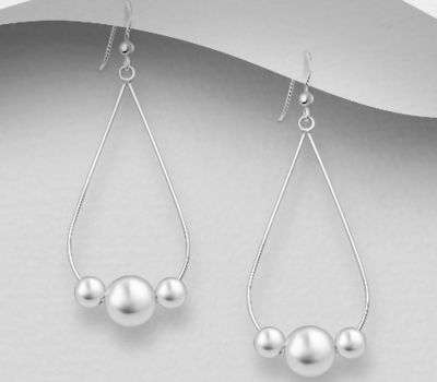 925 Sterling Silver Pear Shape Wire Hoop with Ball Hook Earrings