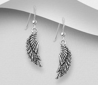 925 Sterling Silver Oxidized Wings Hook Earrings