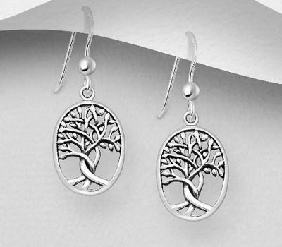 Malın səhifəsinə keç 925 Sterling Silver Oxidized Oval Tree of Life Hook Earrings