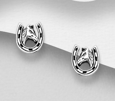 925 Sterling Silver Horse Push-Back Earrings
