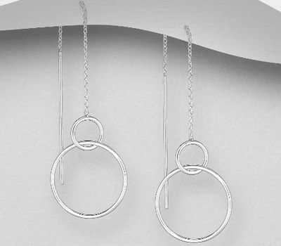 925 Sterling Silver Circle Links Threader Earrings