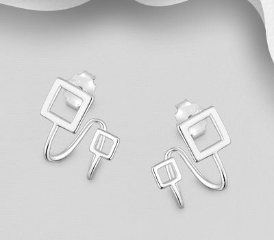 925 Sterling Silver Square Push-Back Earrings