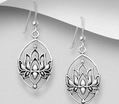 Malın səhifəsinə keç 925 Sterling Silver Oxidized Hook Lotus Earrings Decorated with CZ Simulated Diamonds