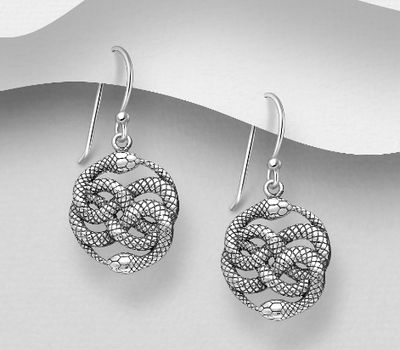 925 Sterling Silver Oxidized Ouroboros Hook Earrings