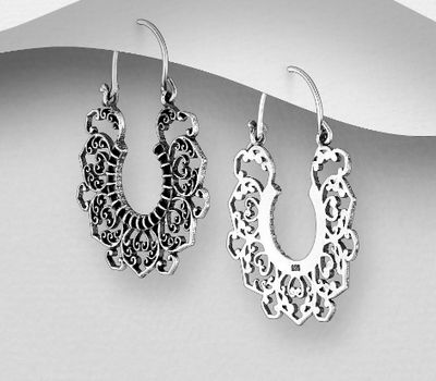 Malın səhifəsinə keç 925 Sterling Silver Oxidized Swirl Pattern Hoop Earrings