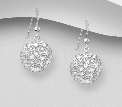 925 Sterling Silver Flower Hook Earrings