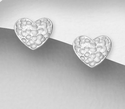 925 Sterling Silver Hammered Heart Push-Back Earrings