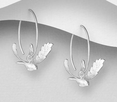 925 Sterling Silver Matt Bird Hook Earrings
