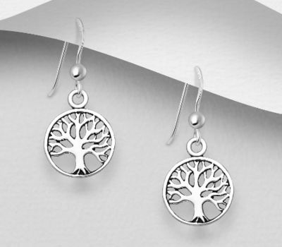 925 Sterling Silver Tree of Life Hook Earrings