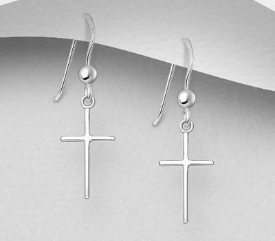 925 Sterling Silver Cross Hook Earrings