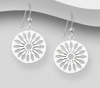 925 Sterling Silver Flower Hook Earrings