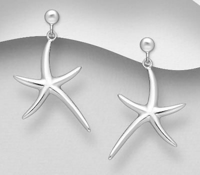 925 Sterling Silver Starfish Push-Back Earrings