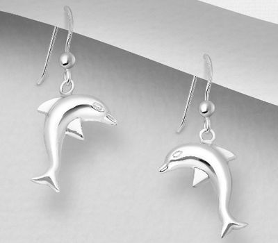 925 Sterling Silver Dolphin Hook Earrings