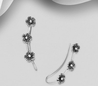 925 Sterling Silver Flower Ear Pins