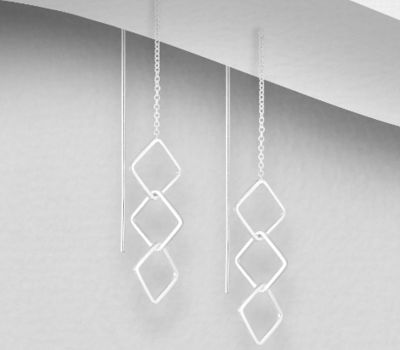 925 Sterling Silver Interlock Rhombus Threader Earrings
