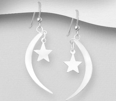 Malın səhifəsinə keç 925 Sterling Silver Moon and Star Earrings