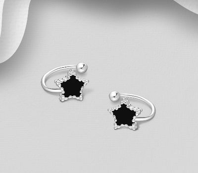 925 Sterling Silver Star Ear Cuffs, Decorated with Colored Enamel