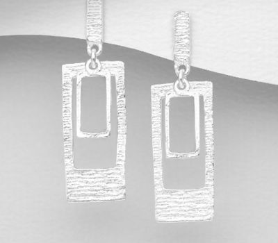 925 Sterling Silver Matt Rectangle Push-Back Earrings