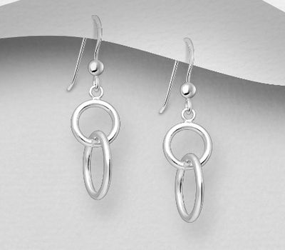 925 Sterling Silver Circle Links Hook Earrings