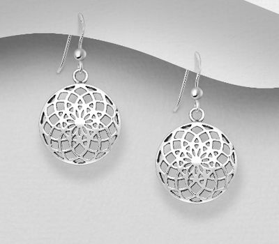 925 Sterling Silver Flower Of Life Hook Earrings