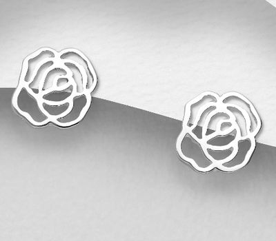 925 Sterling Silver Rose Push-Back Earrings