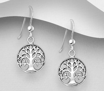 925 Sterling Silver Oxidized Tree of Life Hook Earrings