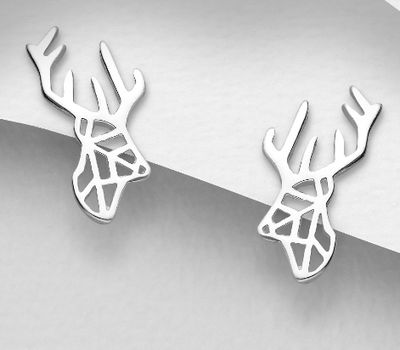 925 Sterling Silver Origami Deer Push-Back Earrings