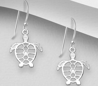 925 Sterling Silver Turtle Hook Earrings