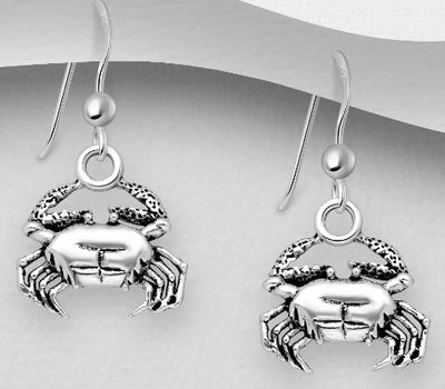 925 Sterling Silver Oxidized Crab Hook Earrings