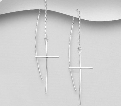 925 Sterling Silver Curved Cross Thread Earrings