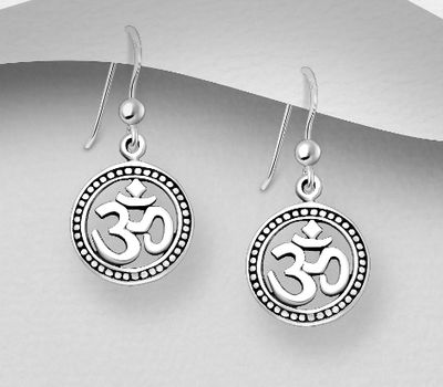 925 Sterling Silver Oxidized Om Sign Hook Earrings