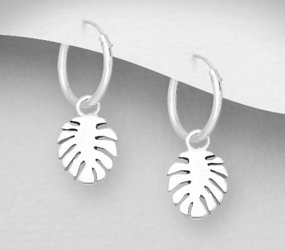 925 Sterling Silver Leaf Hoop Earrings