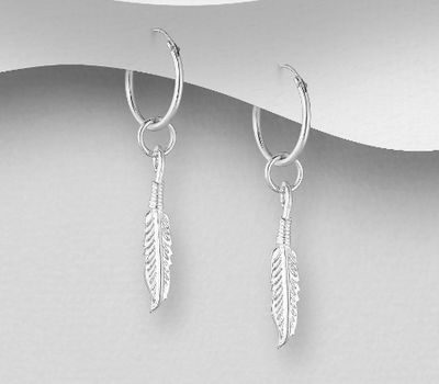 925 Sterling Silver Feather Hoop Earrings